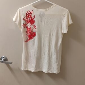 BB Dakota Cream Short Sleeve Tee with Red Dragon Graphic